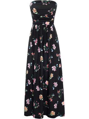 Women's Maxi Dress Black Floral Strapless Neck Sleeveless A LINE Summer Comfort